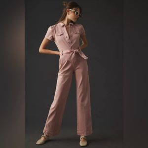 Paige Anessa Denim Jumpsuit Womens 4 /Rose Pink/Belted/Stretch Vintage Look